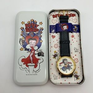 Vintage '96 Betty Boop Motorcycle Betty Moving Eyes Lizard Grain Watch WORKING!